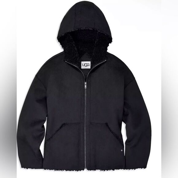 UGG JODY FAUX SHEARLING ZIP UP BLACK HOODIE JACKET WOMEN'S SIZE XL NWT - Picture 3 of 8